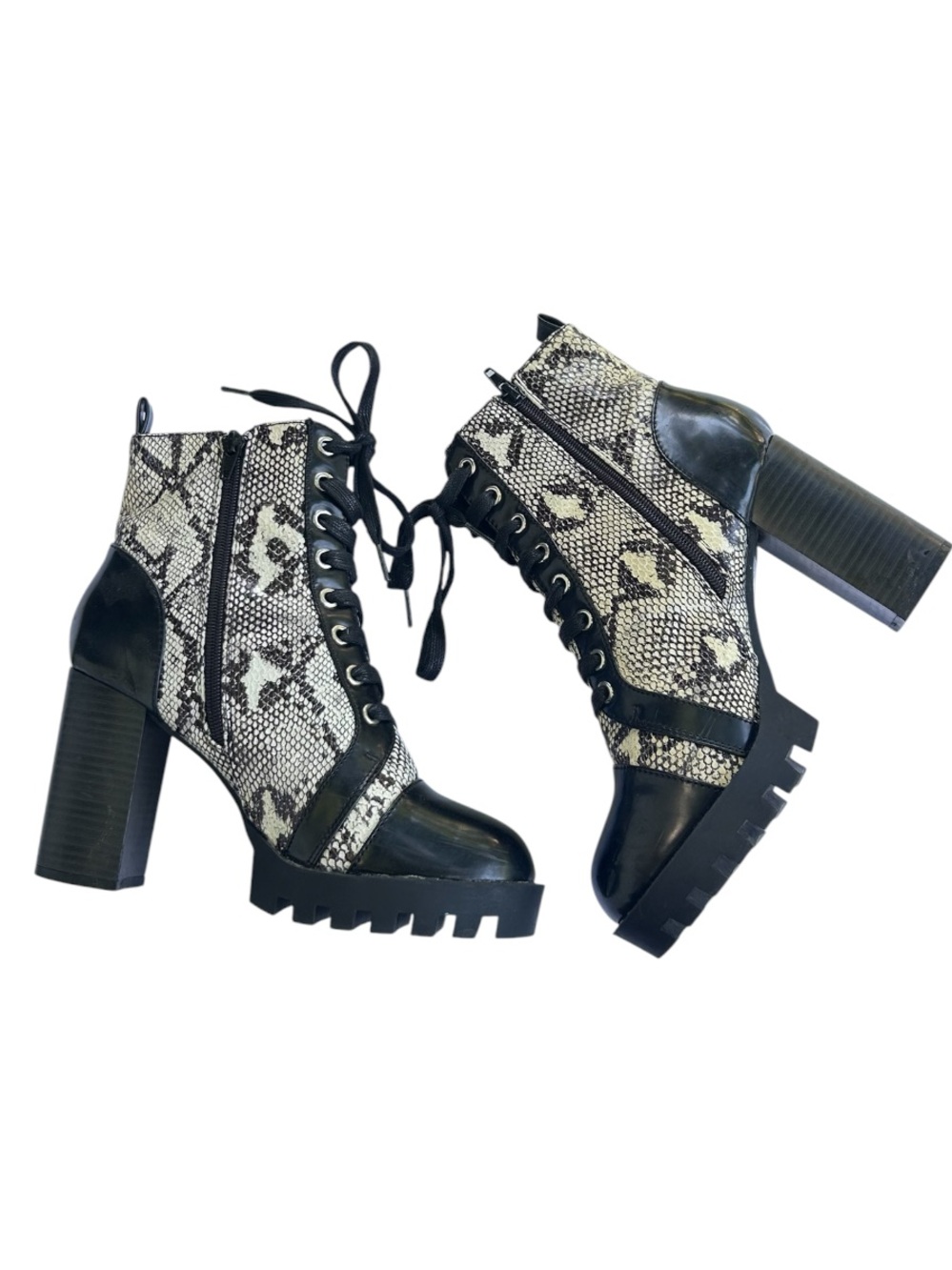 Wild Diva electric python heeled boots chunky block heel lace-up front - Picture 6 of 9